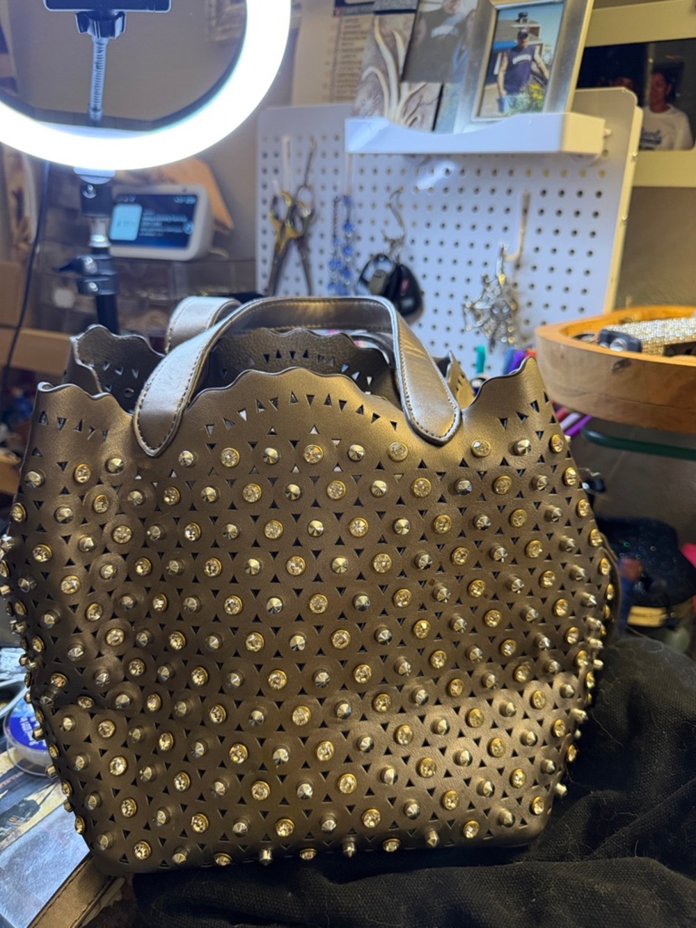 Studded Women's Tote Bag - Gold Accents